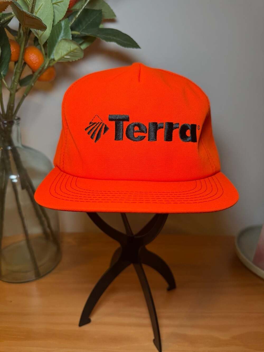 Vintage Terra Orange Snapback Trucker Hat Agriculture Company Logo Cap